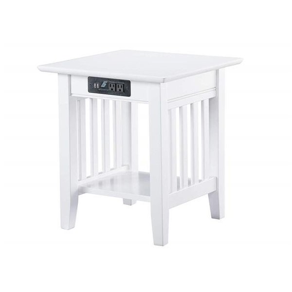 Atlantic Furniture Atlantic Furniture AH14212 Mission End Table with Charging Station; White AH14212